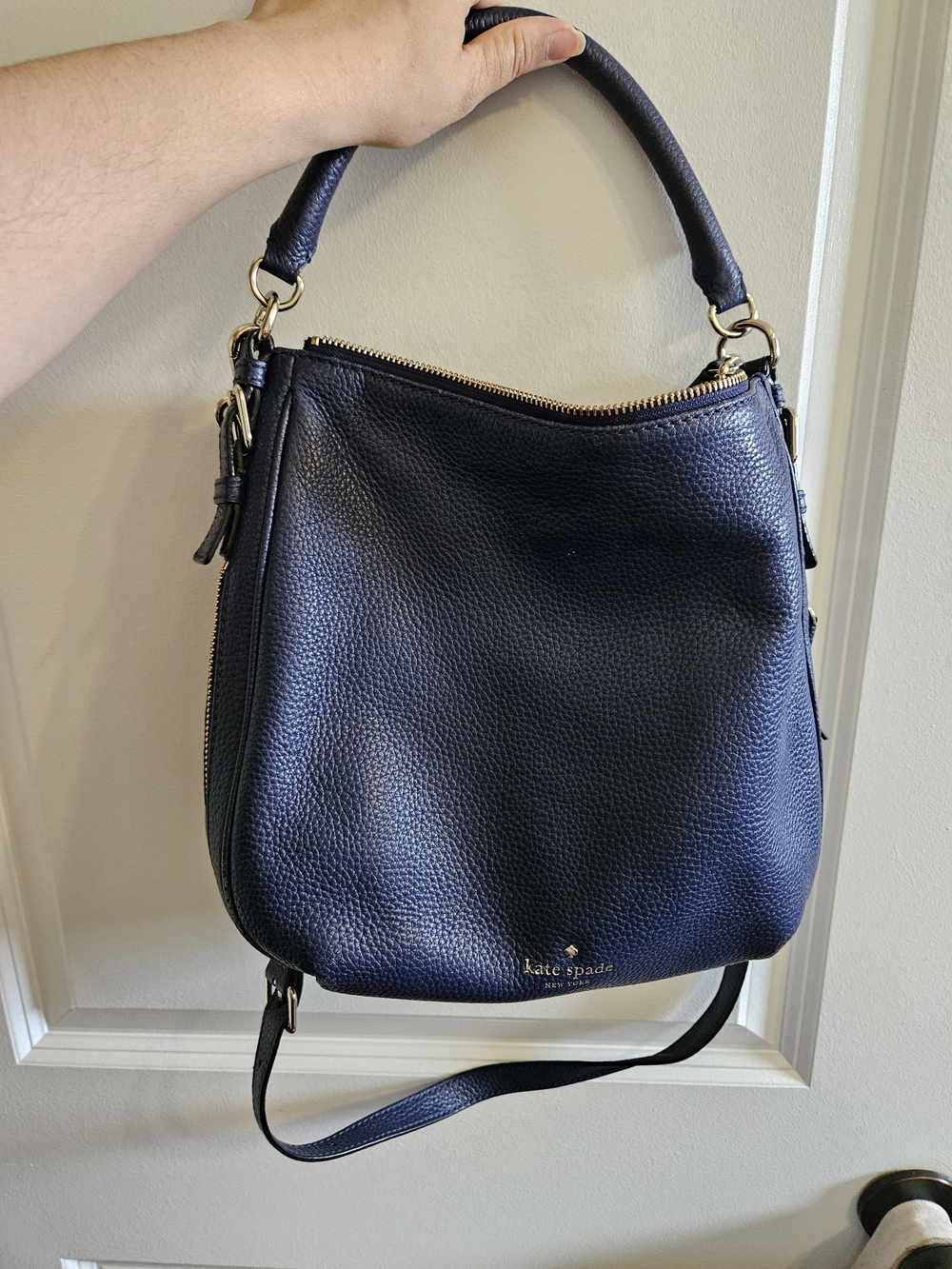 kate spade Ella Navy Blue Pebbled Leather Crossbody Bag - Picture 10 of 13
